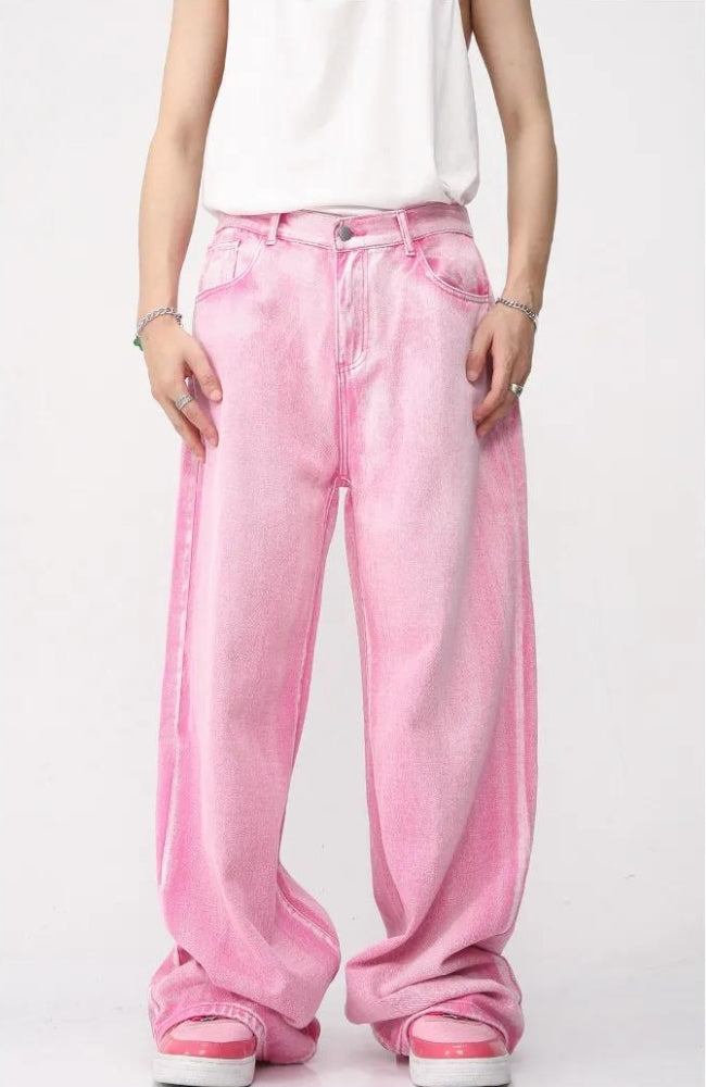 Pink denim sales two piece set