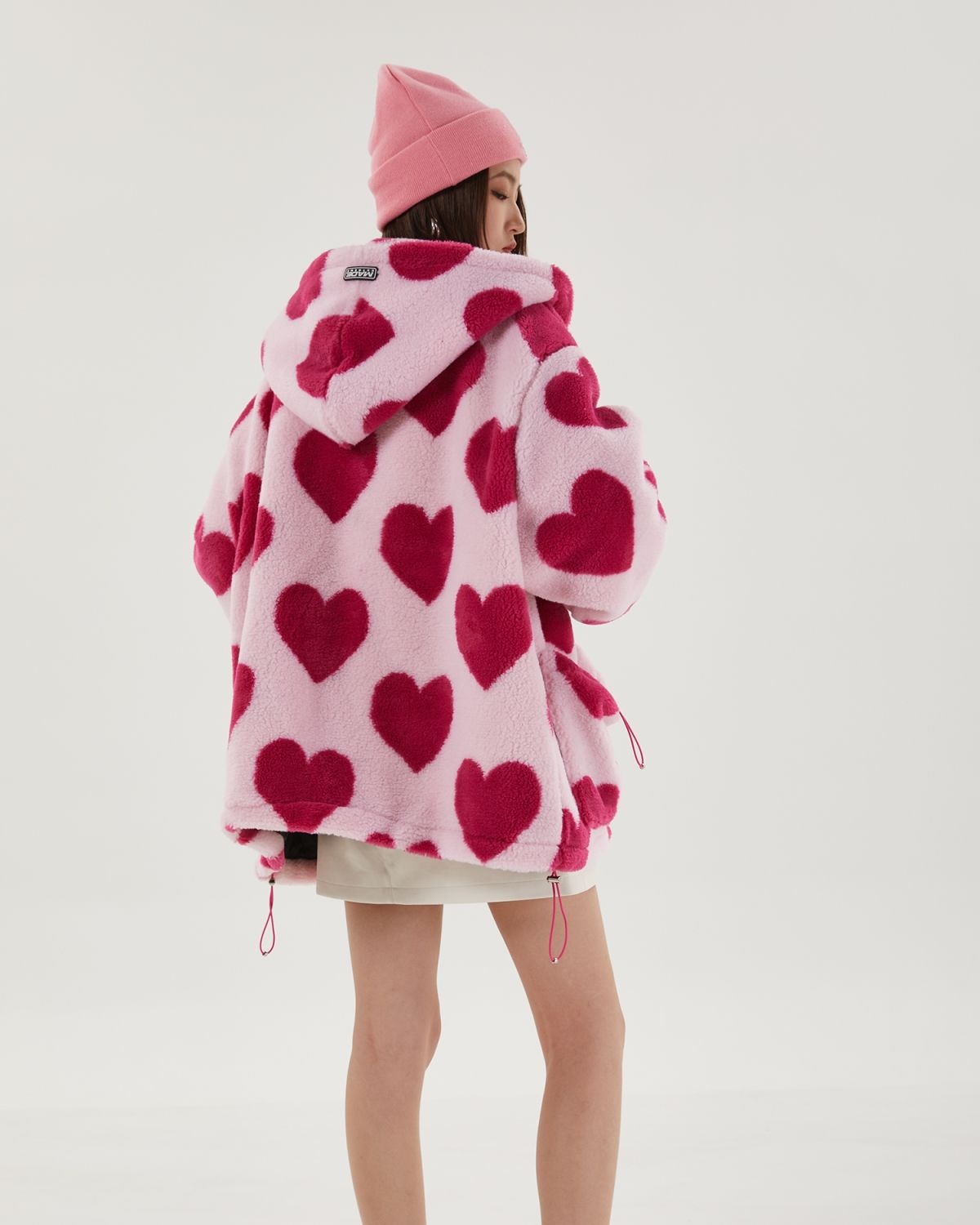 Pink Heart Pattern Hooded Jacket