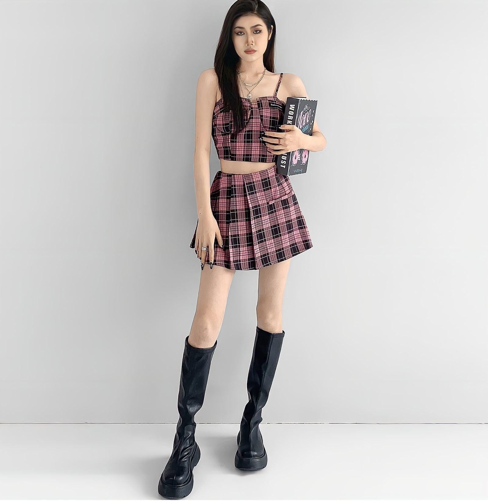 Pink Mini Skirt & Crop Top Two Piece Set