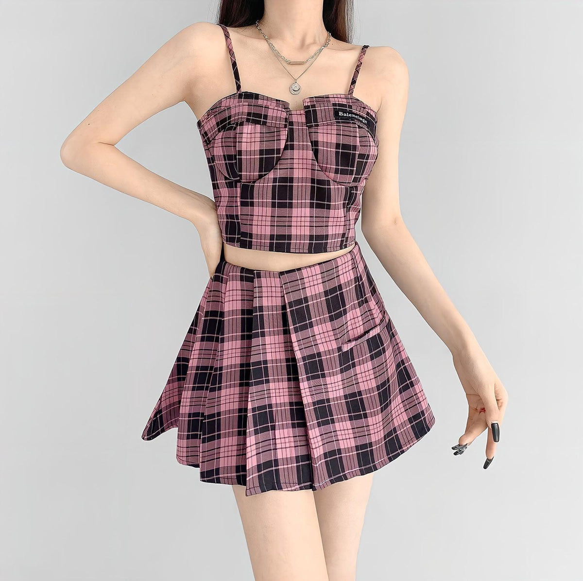 Pink Mini Skirt & Crop Top Two Piece Set