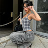 Plaid Lace Up Top
