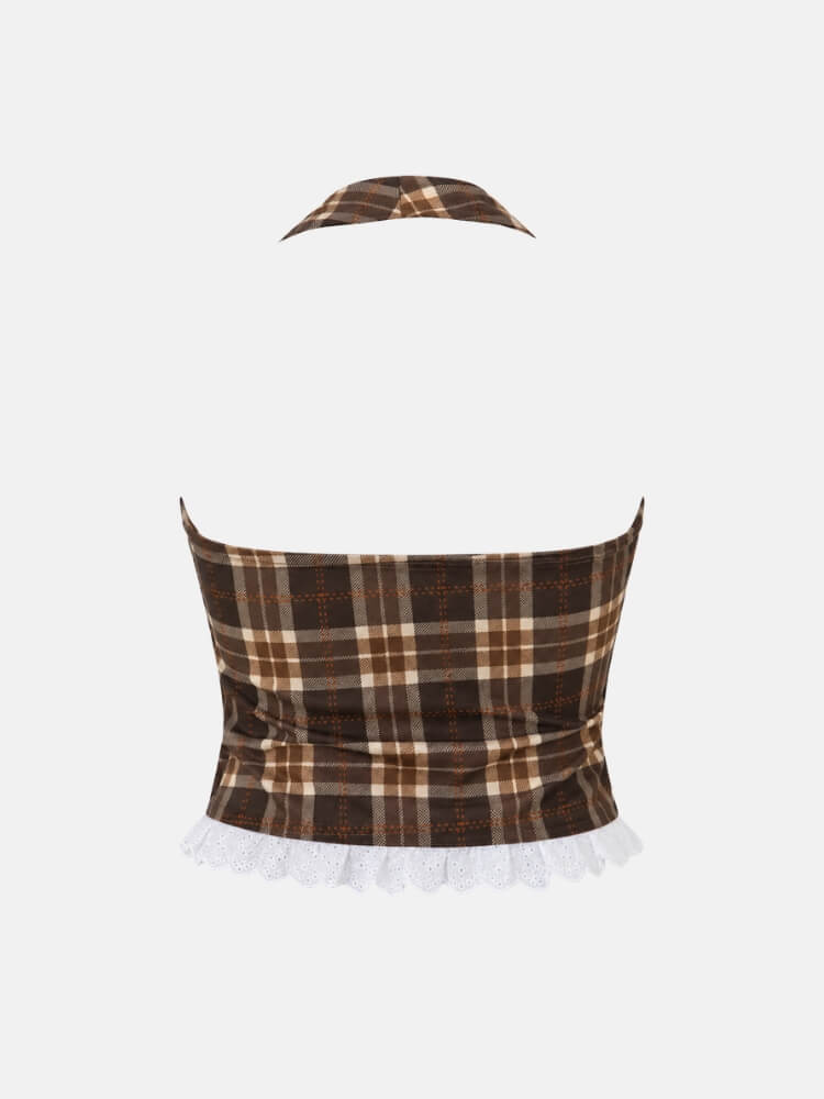 Plaid Ribbon Halter Top