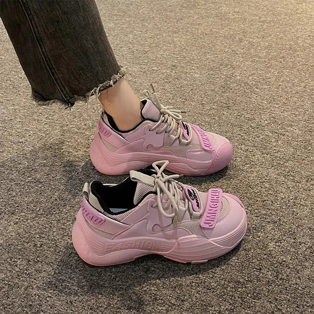 a girl is wearing Platform Lace Up Sneakers