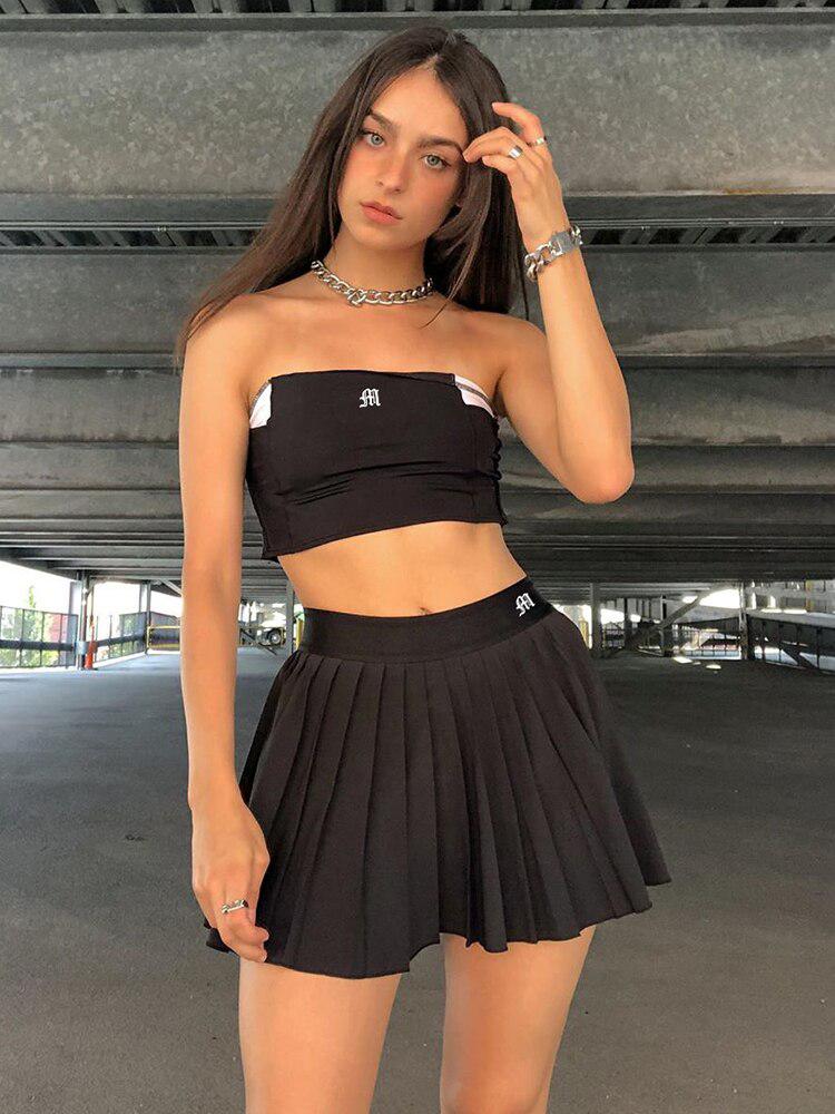 Pleated Black Mini Tennis Skirt