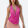 Plunge Neck Sequined Beaded Top