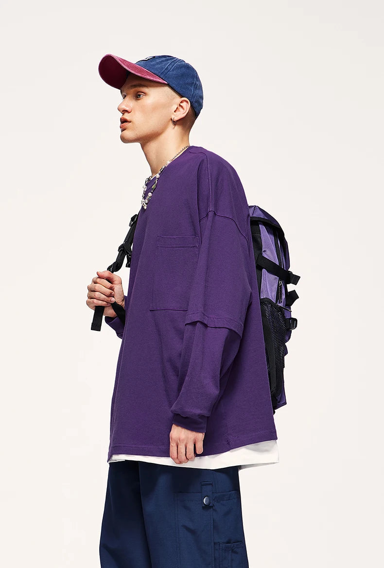 Pocket Layered Sleeve Basic Sweatshirt