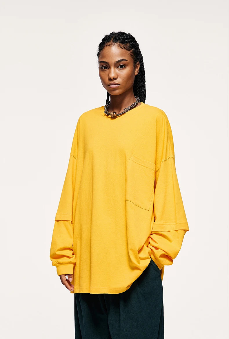 Pocket Layered Sleeve Basic Sweatshirt