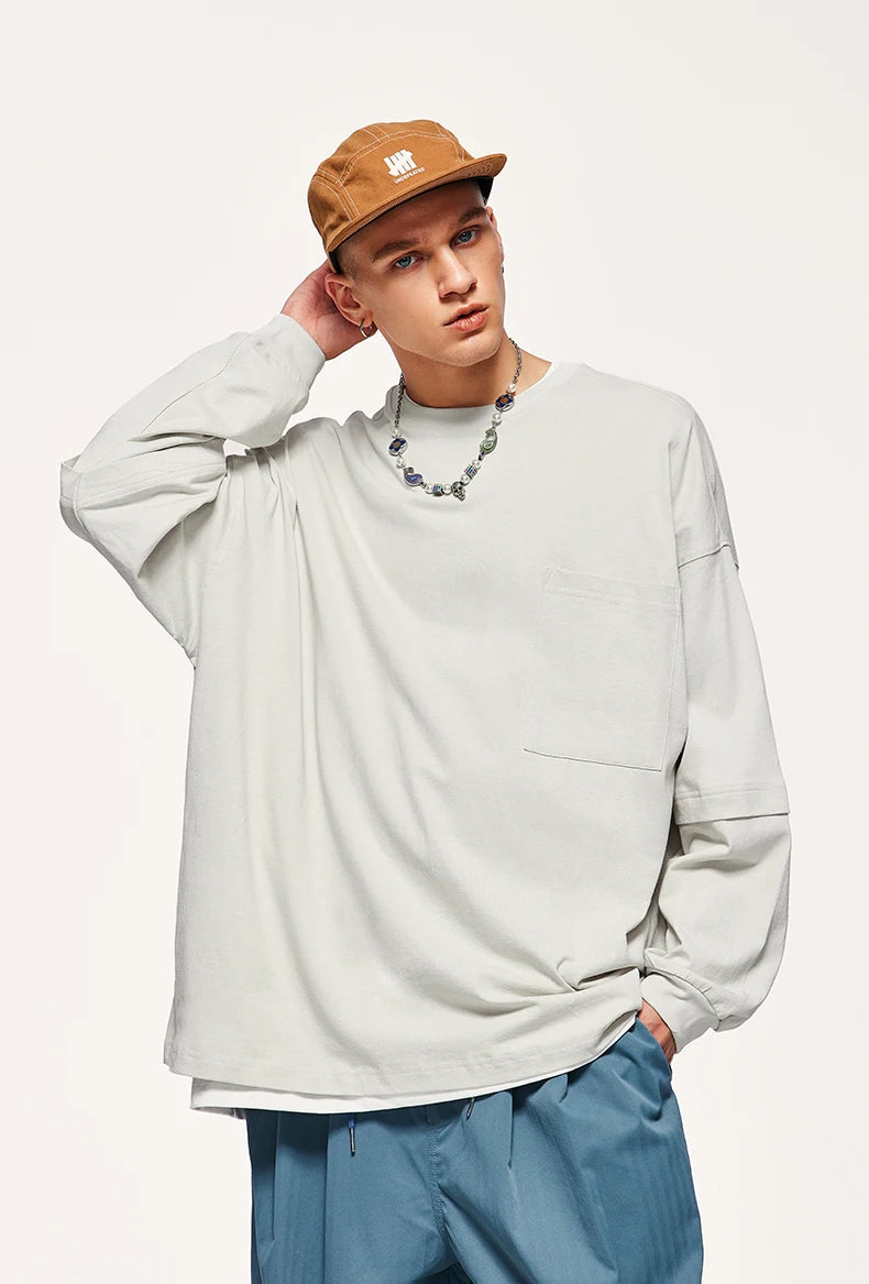 Pocket Layered Sleeve Basic Sweatshirt