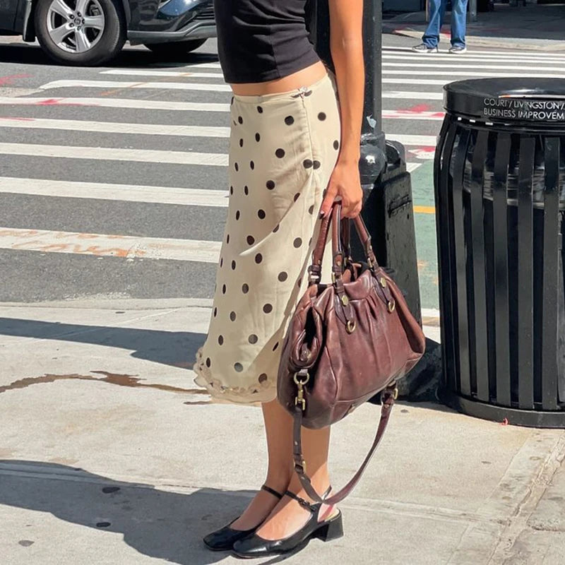 Polka Dot Ruffle Midi Skirt