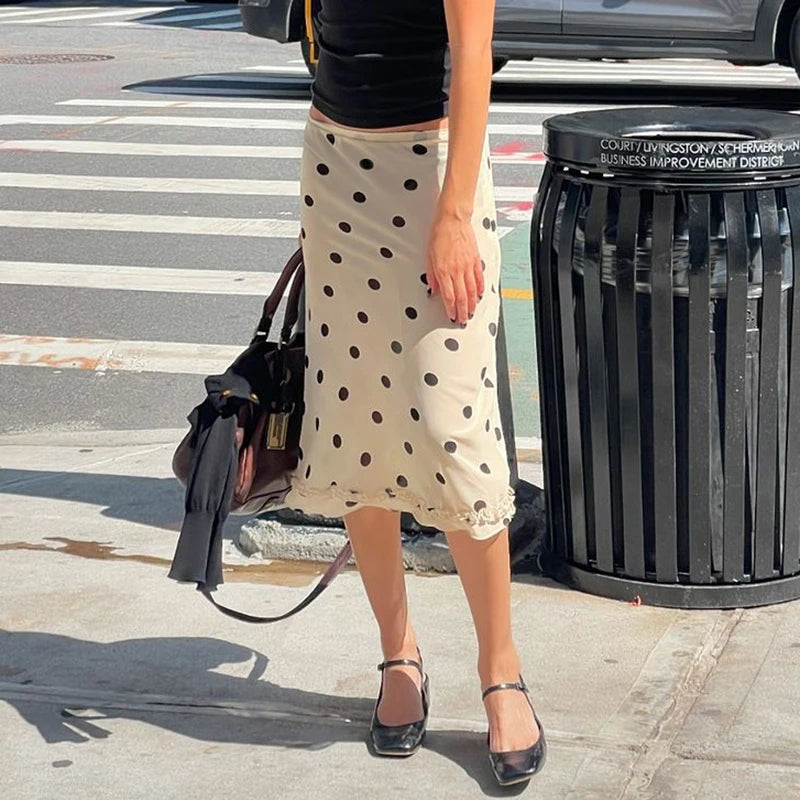 Polka Dot Ruffle Midi Skirt