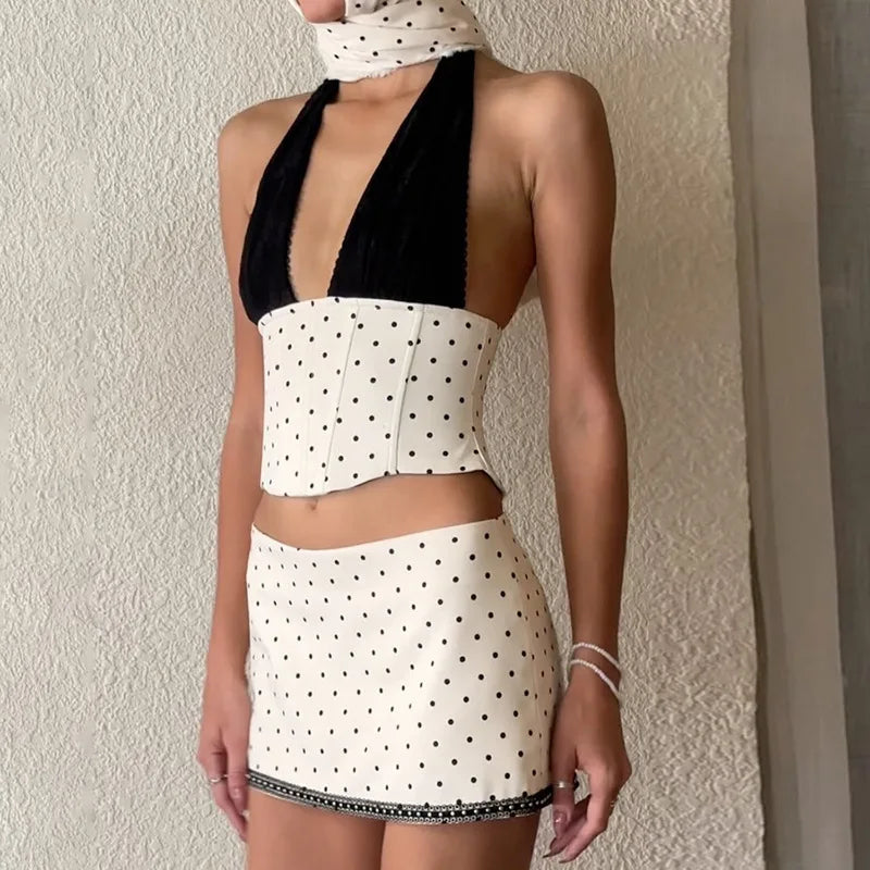 Polka Dot Top & Skirt Two Piece Set