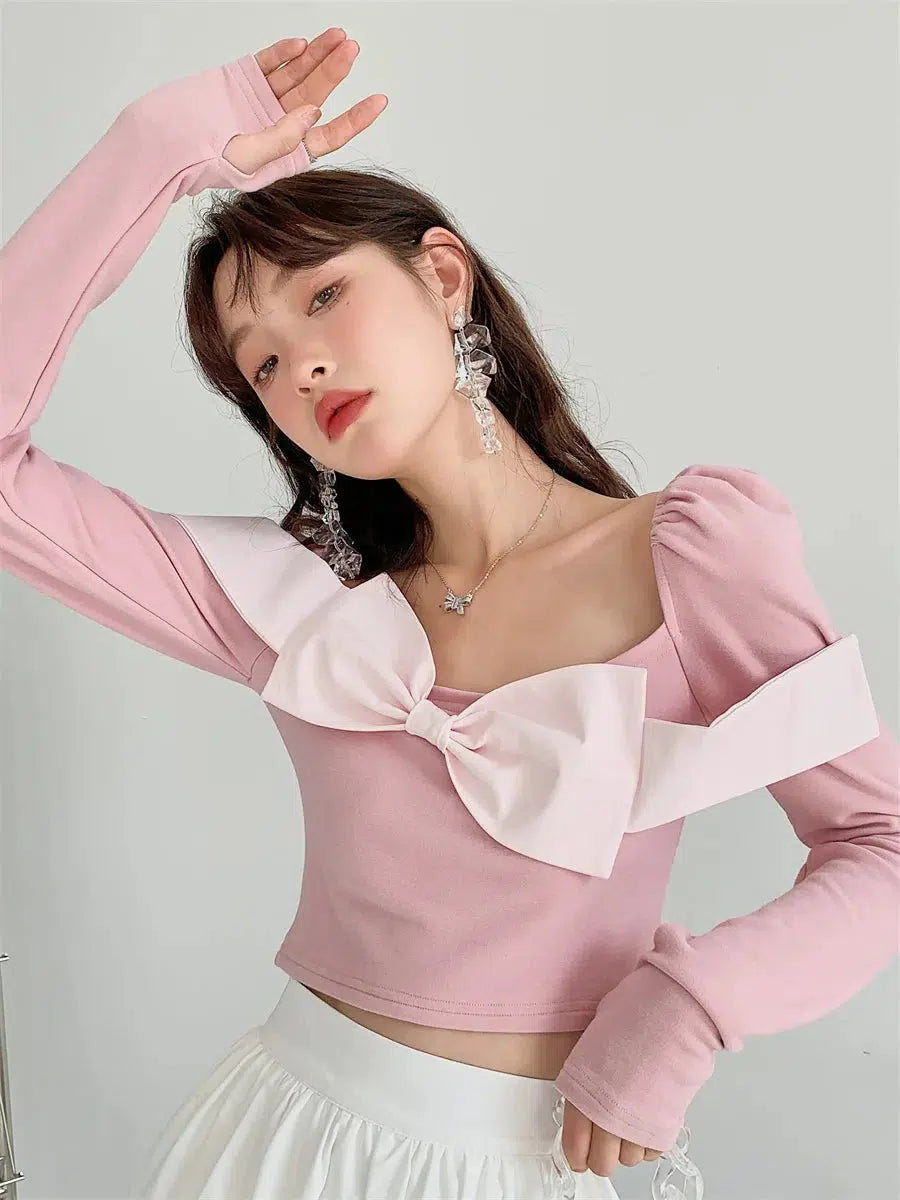 Puff Shoulder Bow Crop Top