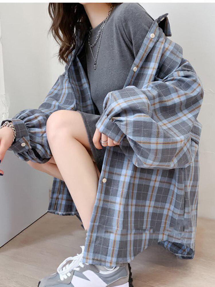 Puff Sleeve Plaid Shirt