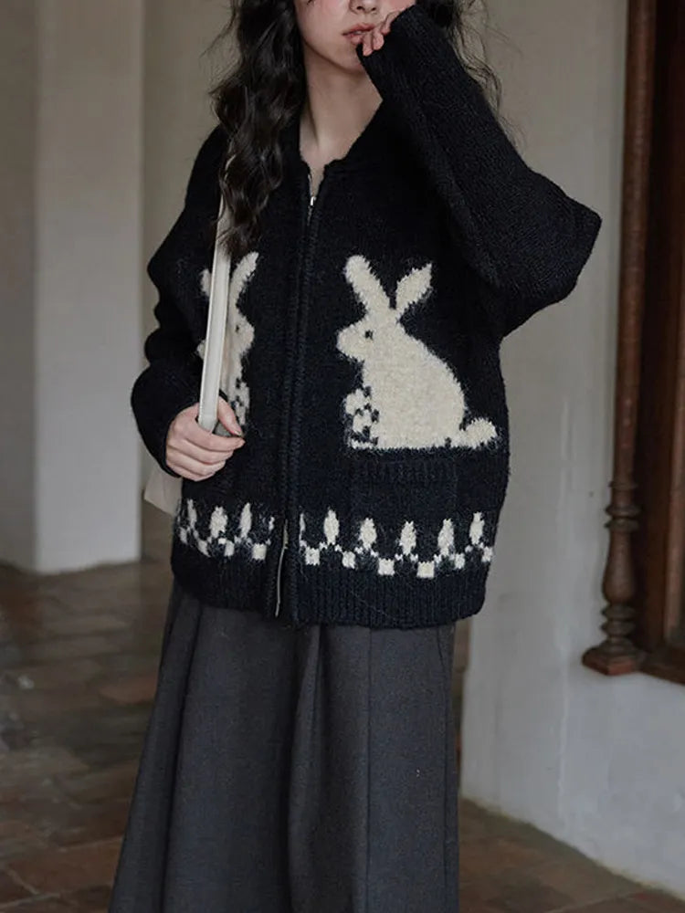 Rabbit Knitted Zip Cardigan