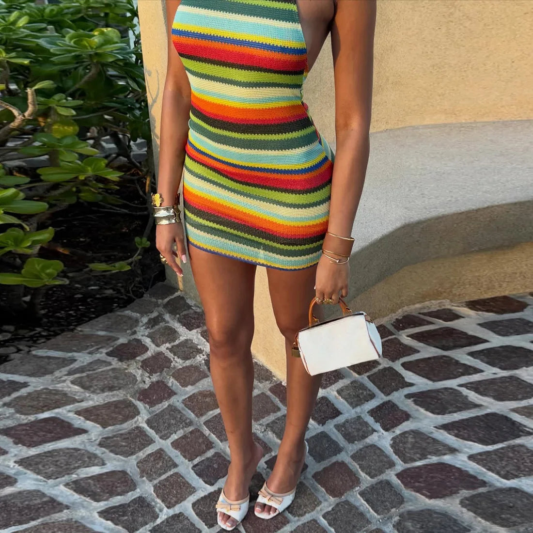 Rainbow Halter Mini Dress