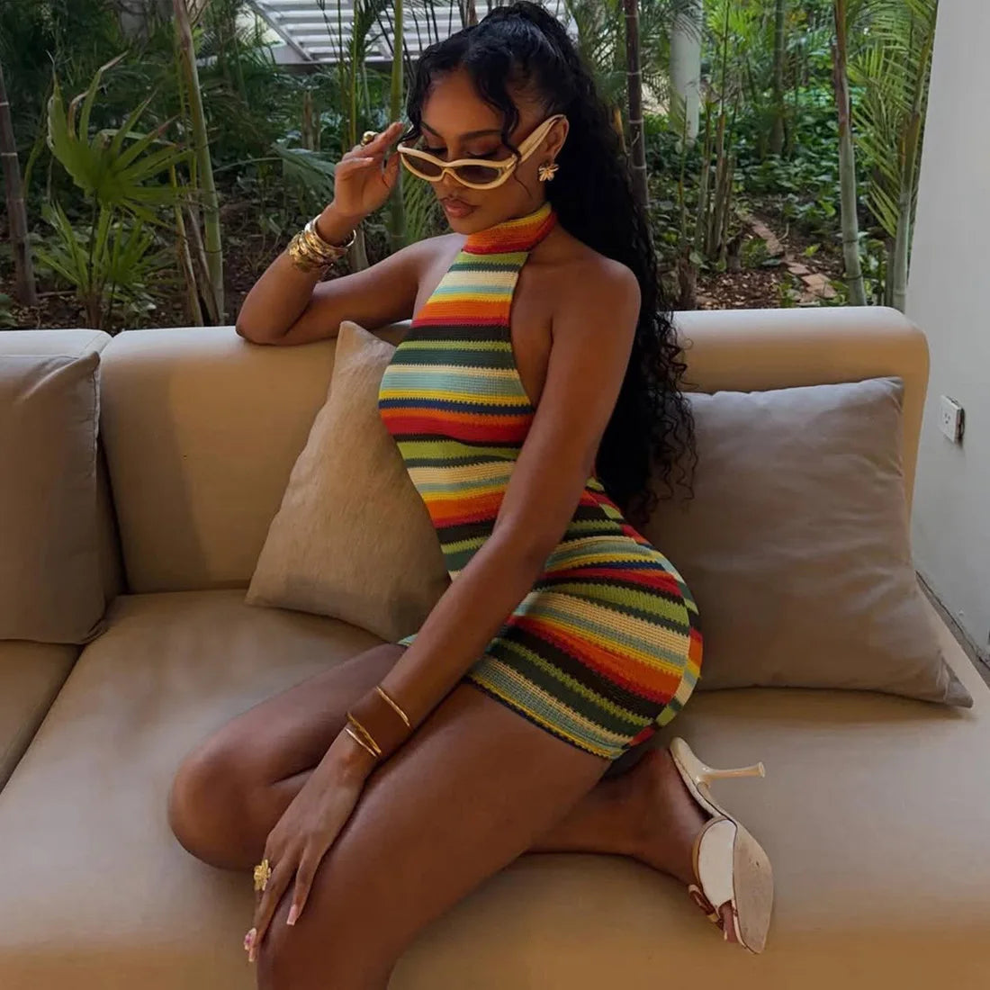 Rainbow Halter Mini Dress