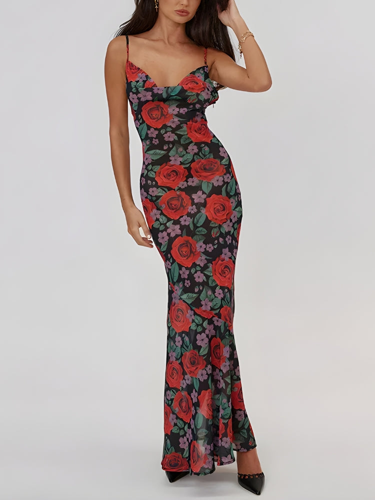 open lace back dress Red Rose Maxi Dress