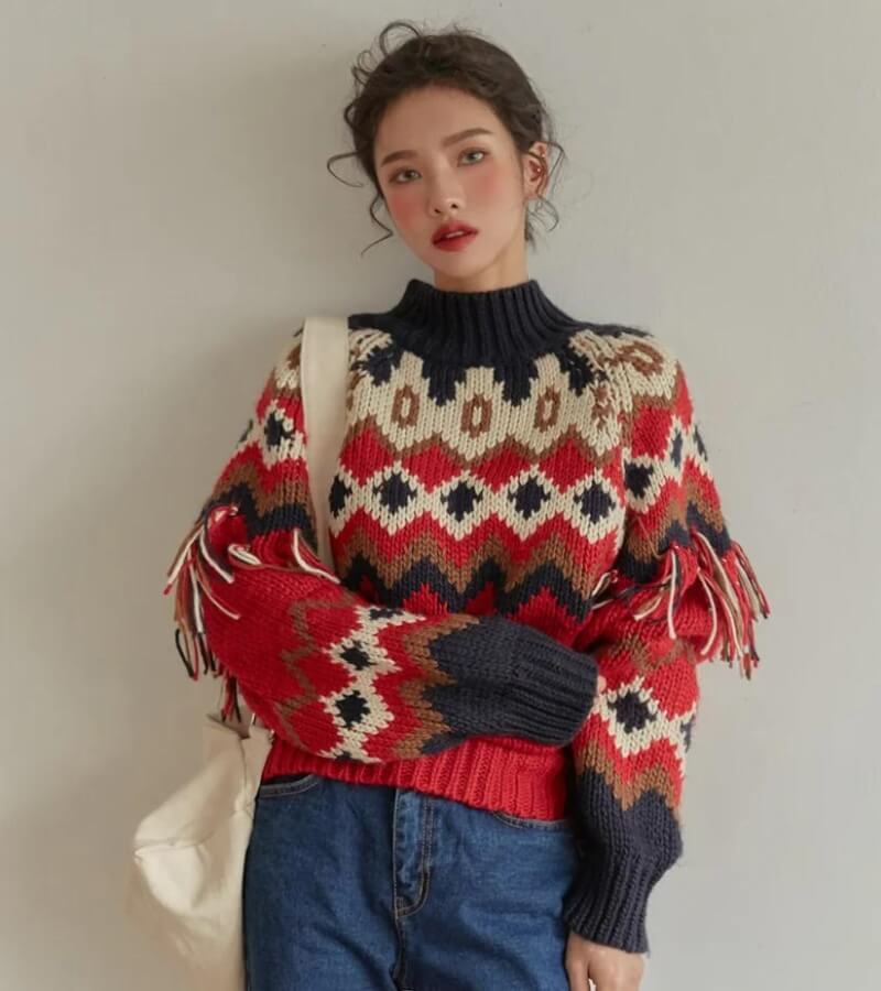 Retro Pattern Knitted Christmas Sweater