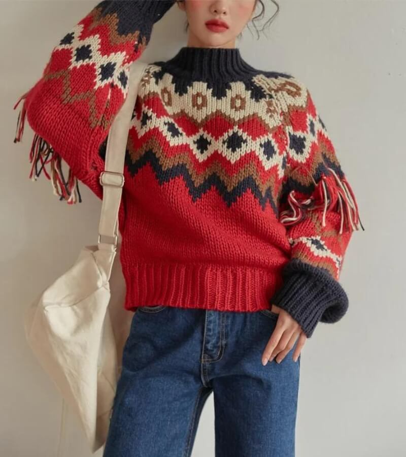 Retro Pattern Knitted Christmas Sweater