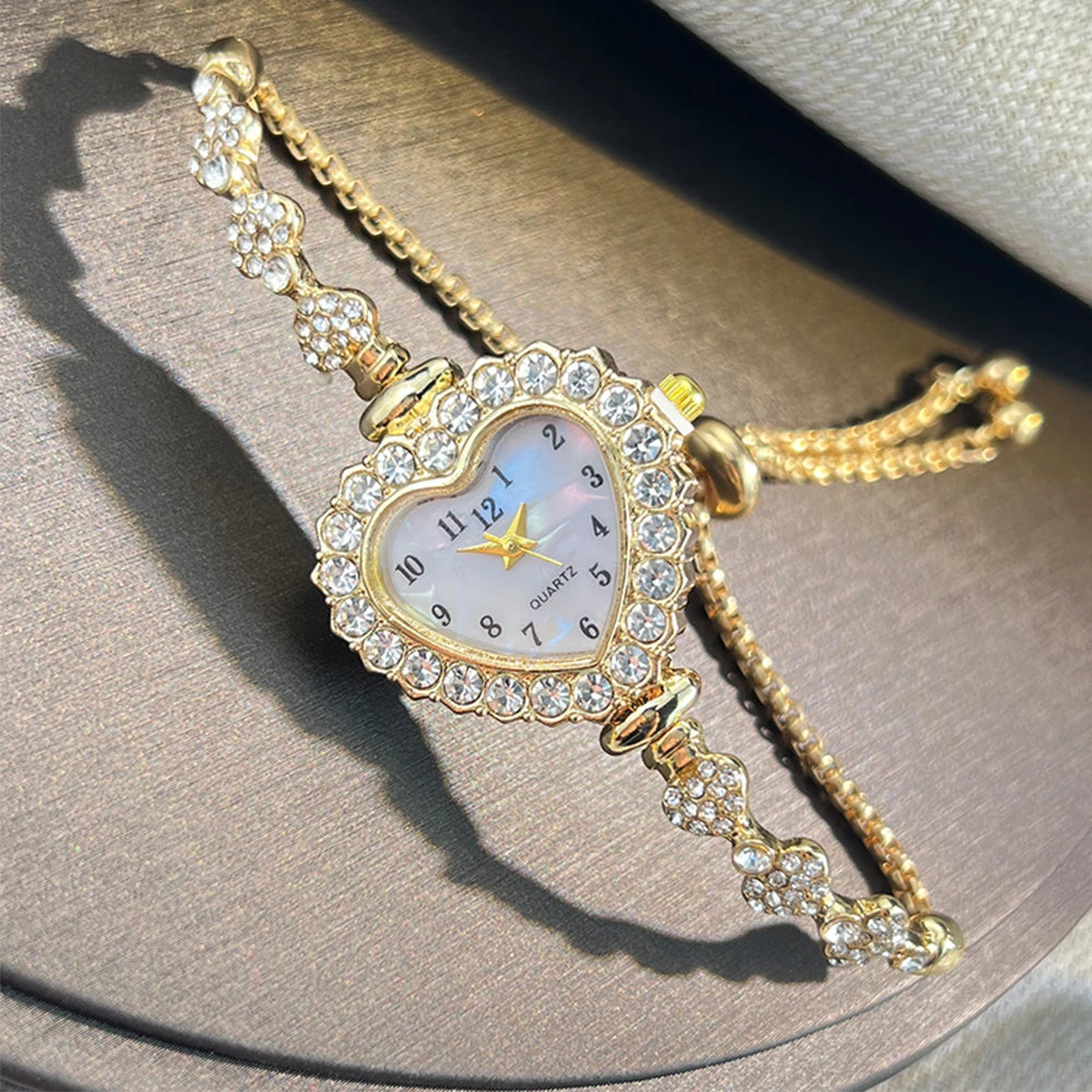 Rhinestone Heart Bracelet Watch