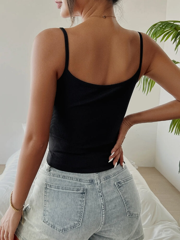 Ribbed Button Cami Top