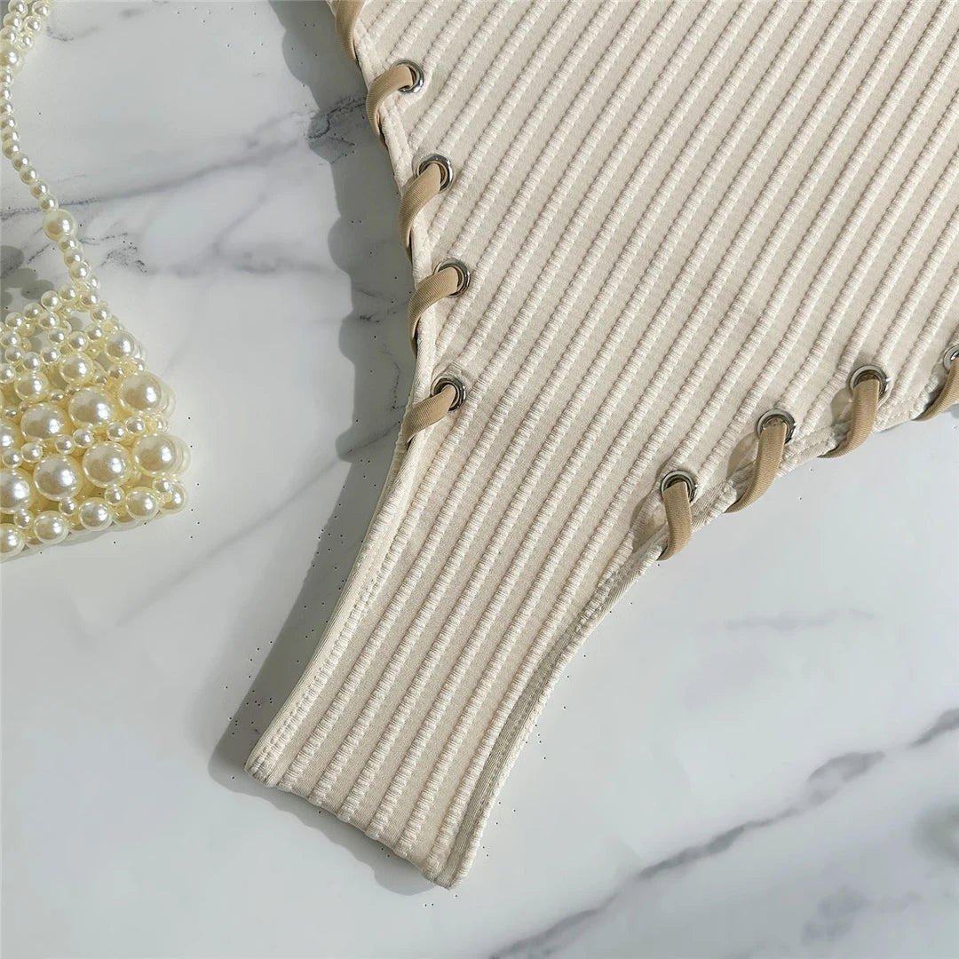 Ribbed Plunge One Piece Swimsuit