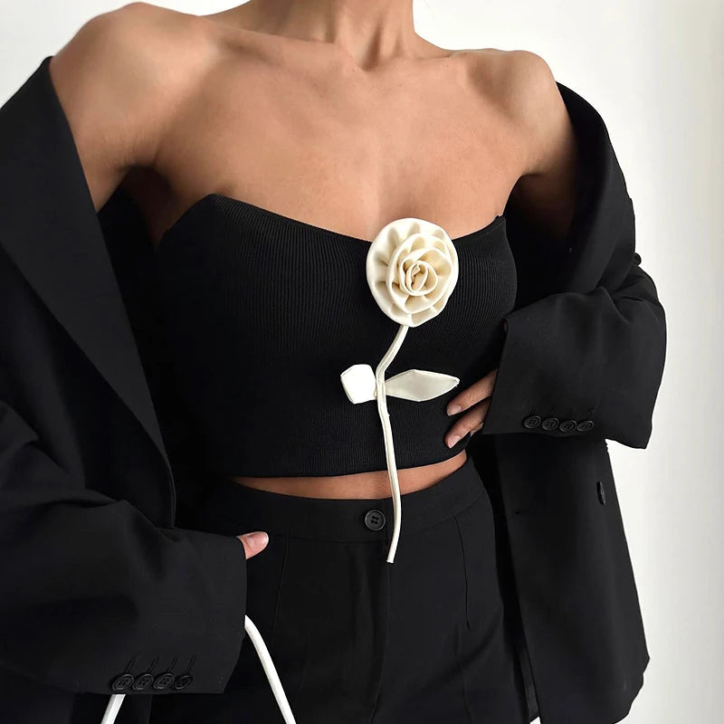Strapless Roz Rose Detail Strapless Top - Litlookz Studio