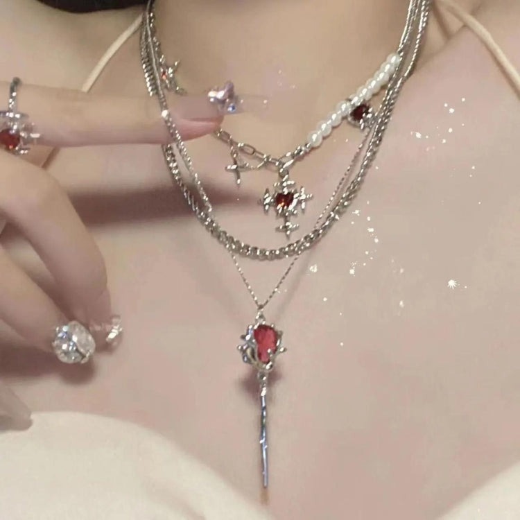 Rose Shaped Stoned Necklace