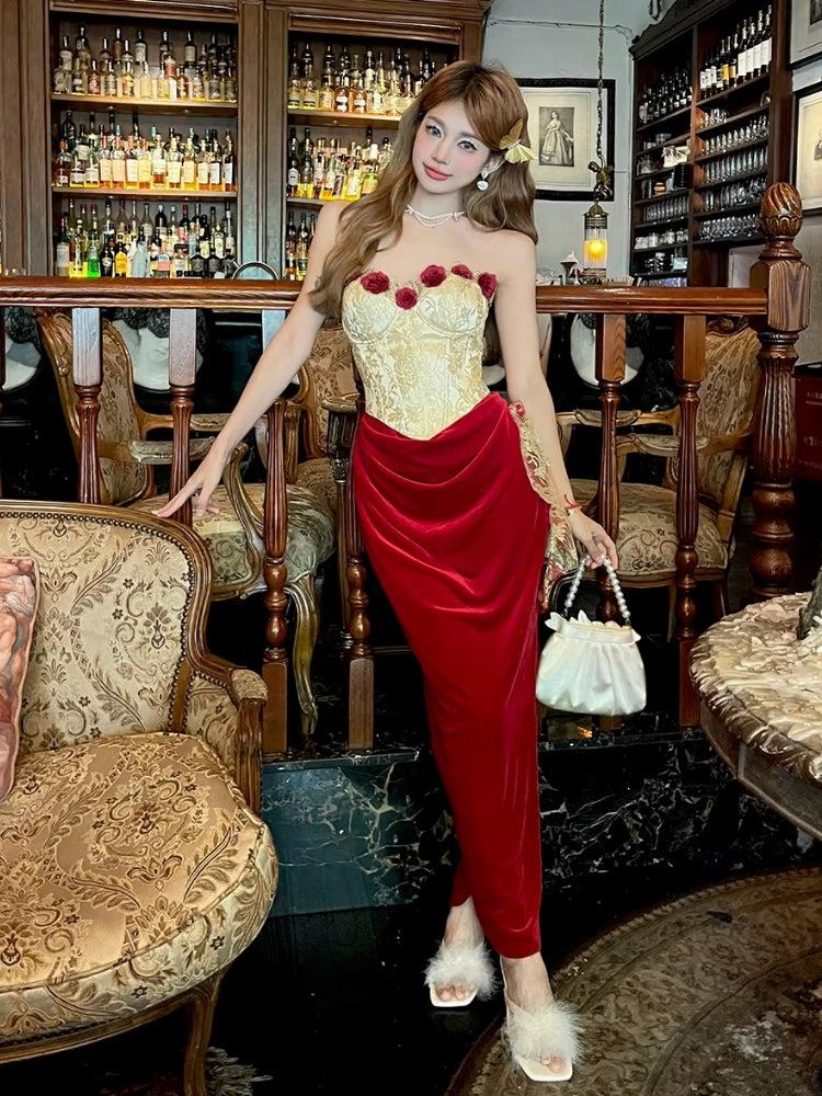 velvet corset midi dress Sarifa