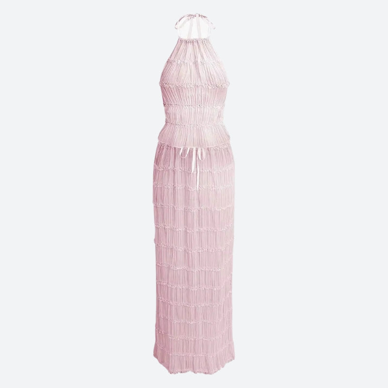 Ruched Backless Top & Maxi Skirt Two Piece Set Ruched Backless Top & Maxi Skirt Two Piece Set