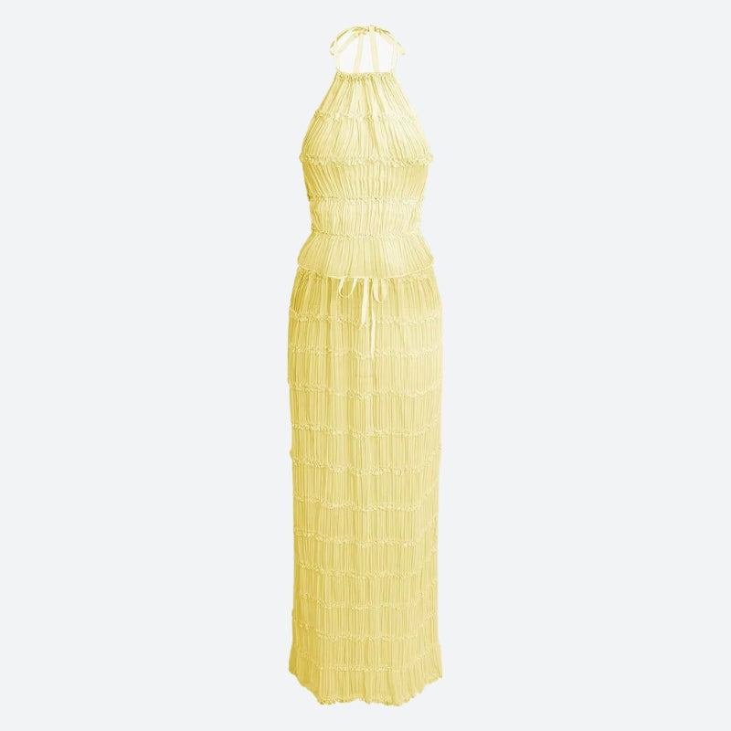 Ruched Backless Top & Maxi Skirt Two Piece Set Ruched Backless Top & Maxi Skirt Two Piece Set