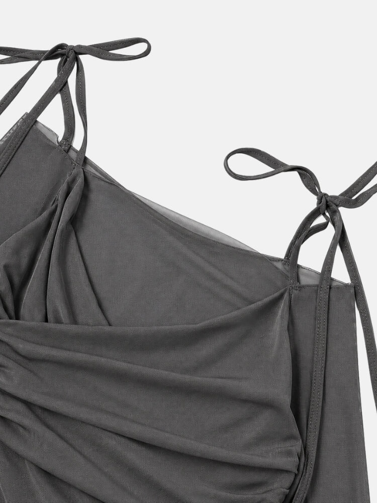 Ruched Drape Mesh Blouse