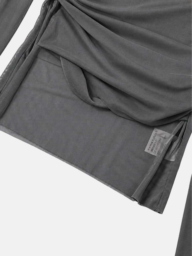 Ruched Drape Mesh Blouse