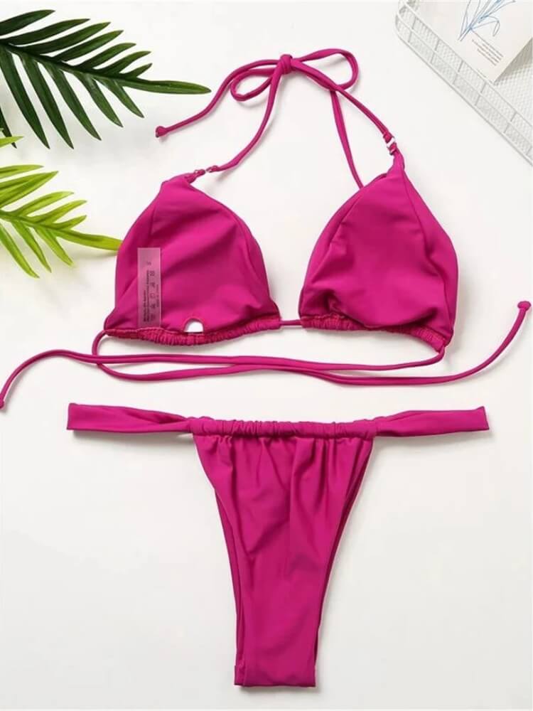Ruched String Bikini Set