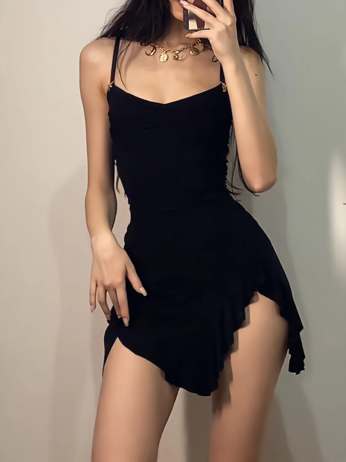 Ruffled Slit Bodycon Mini Dress - Litlookz Studio Ruffled Slit Bodycon Mini Dress - Litlookz Studio