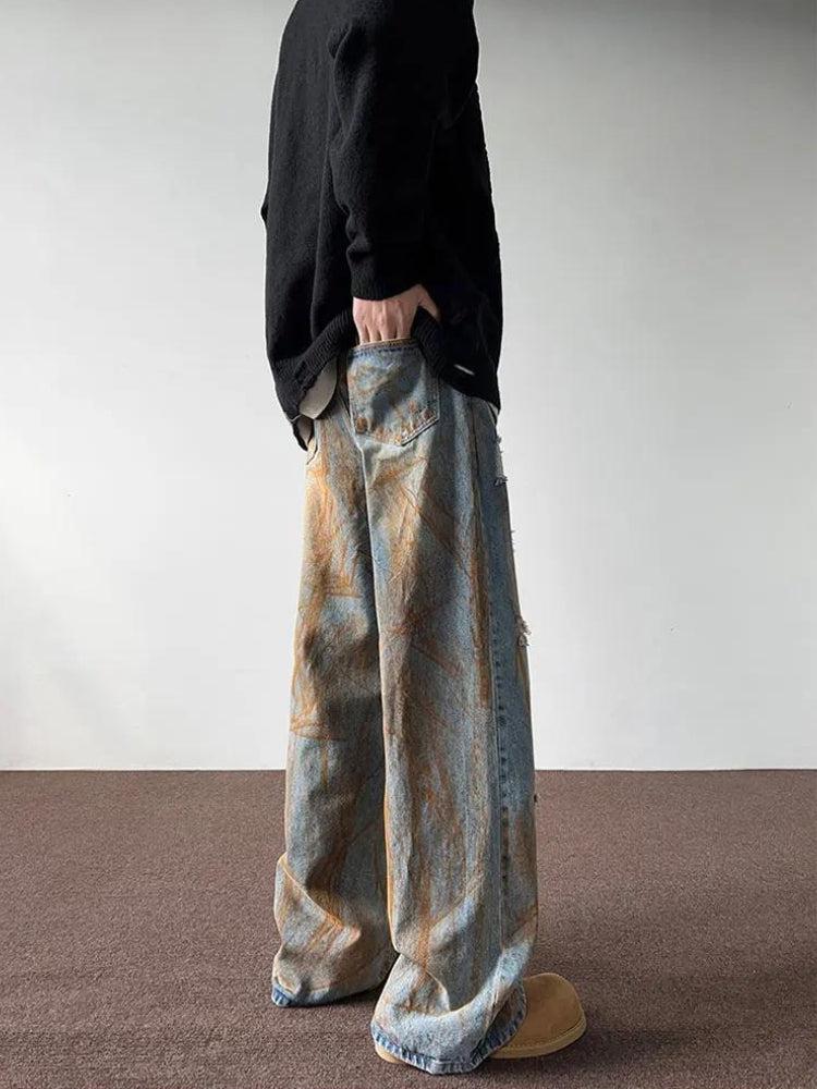 Rusty Pattern Wide Leg Denim Jeans