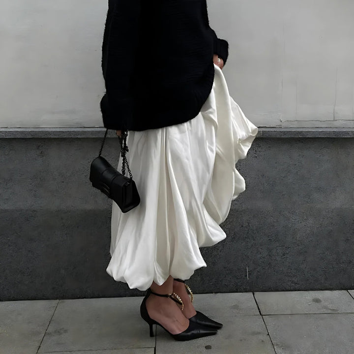 fbz Black Satin Shiny Stretch Bubble Skirt main image 1