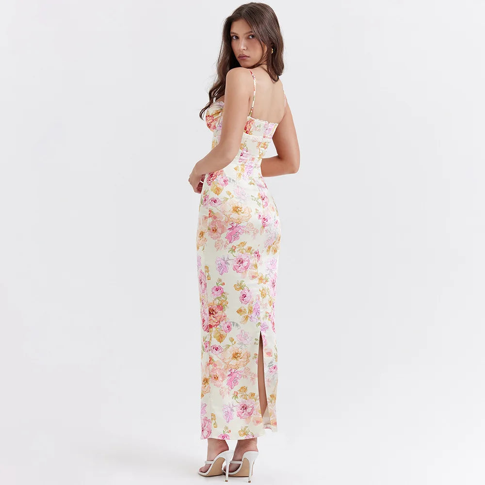 Satin Floral Pencil Maxi Dress