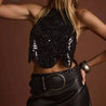 Sequined Backless Halter Top