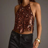 Sequined Backless Halter Top