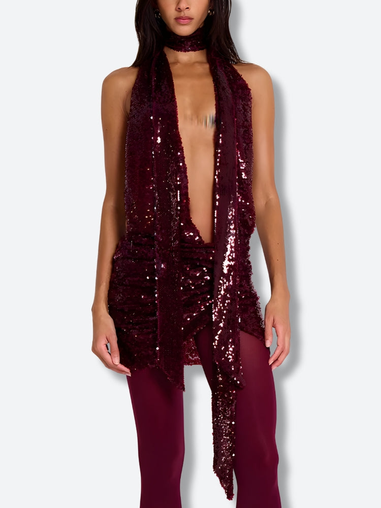 Sequined Backless Mini Dress - Litlookz Studio Sequined Backless Mini Dress - Litlookz Studio