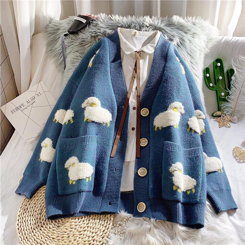 Sheep Embroidery Knitted Cardigan