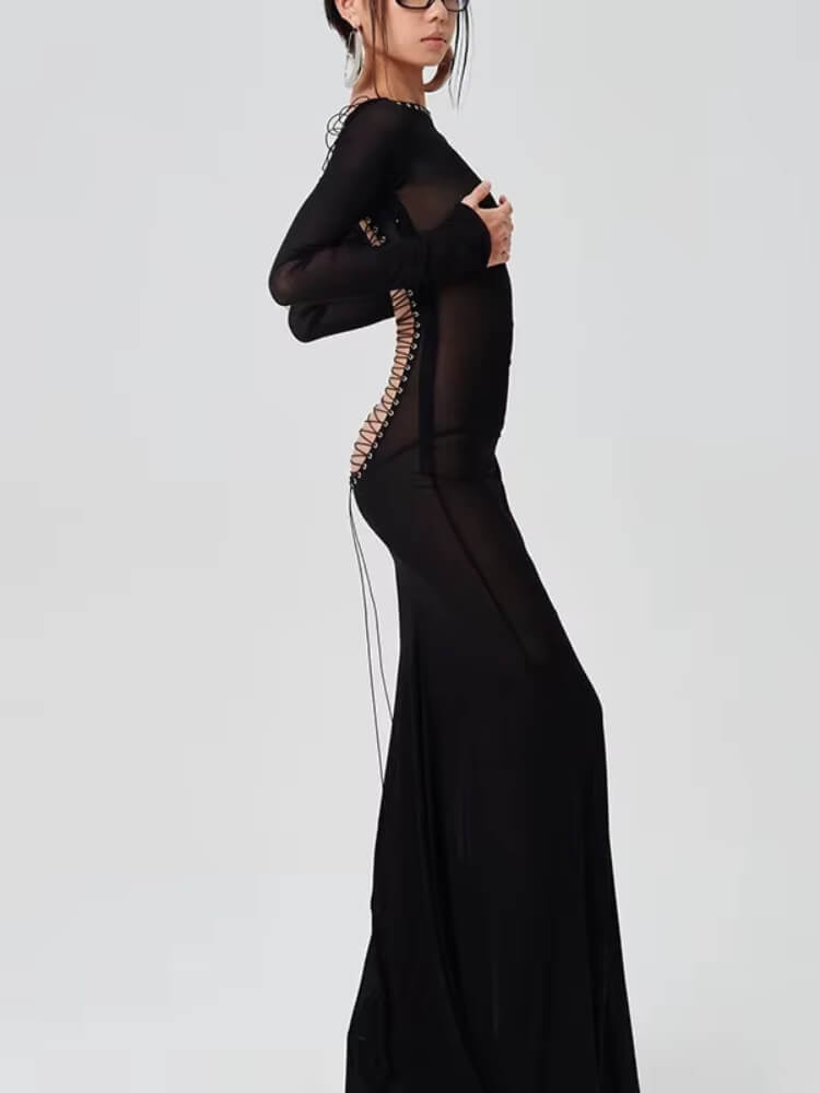 Sheer Backless Maxi Dress