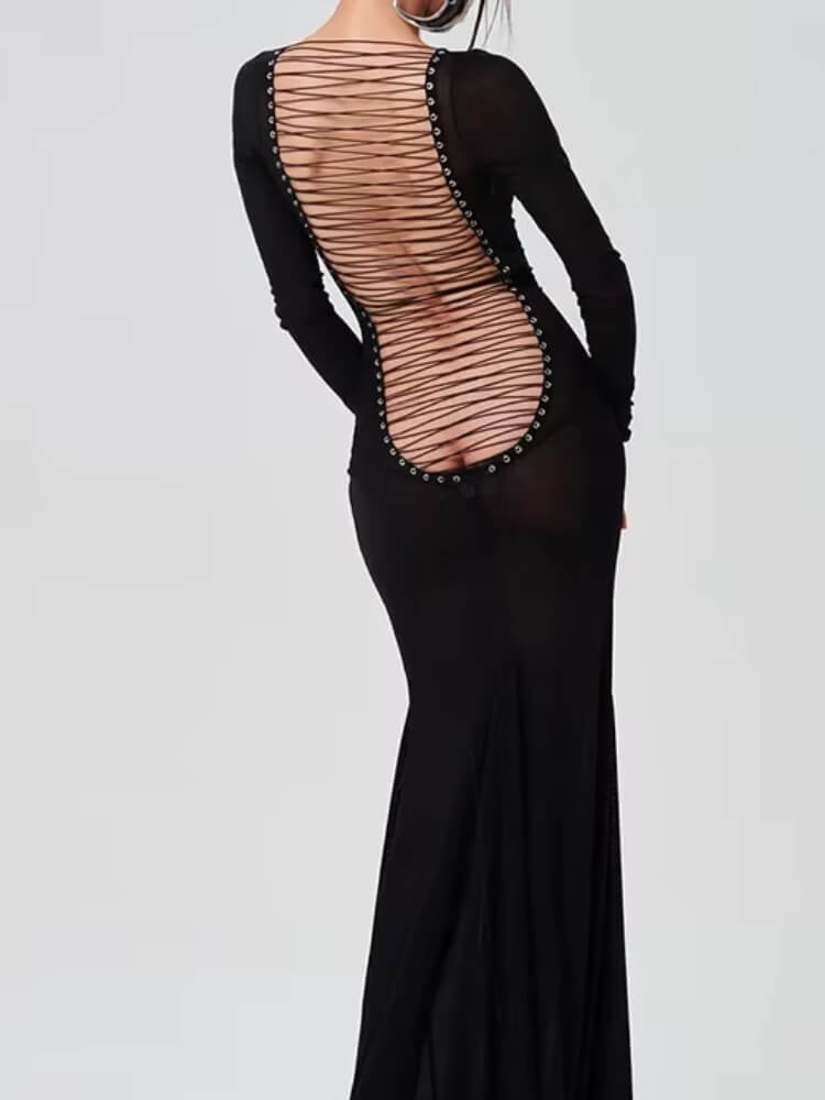 Sheer Backless Maxi Dress