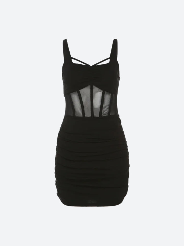 overload mesh bodycon corset mini dress in black Sheer Bodice Color:Carousel Ruffle Detail Ruched Maxi The Ludmila mini dress loop-ae-172