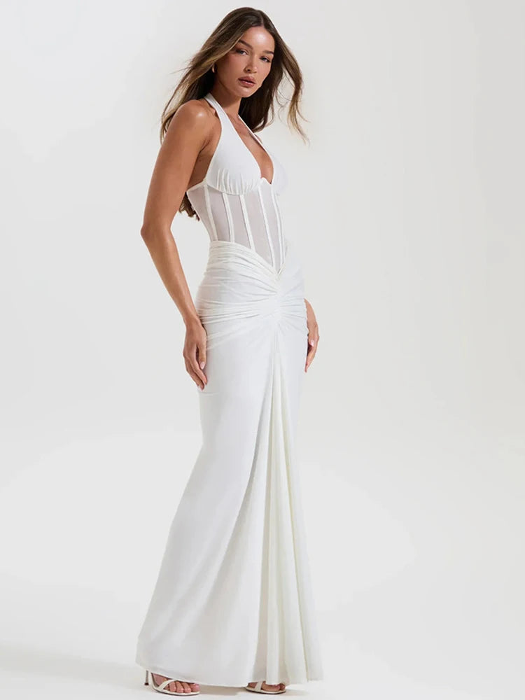 slim fit dress slacks Sheer Halter Maxi Dress