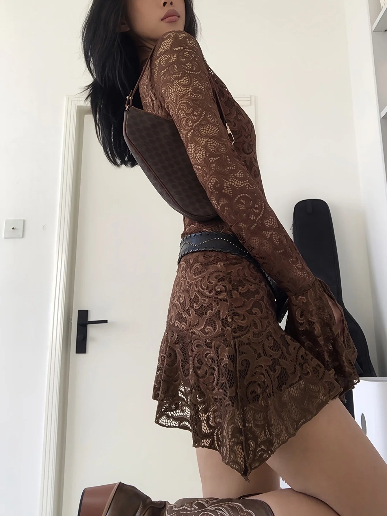 Sheer Lace Mini Dress