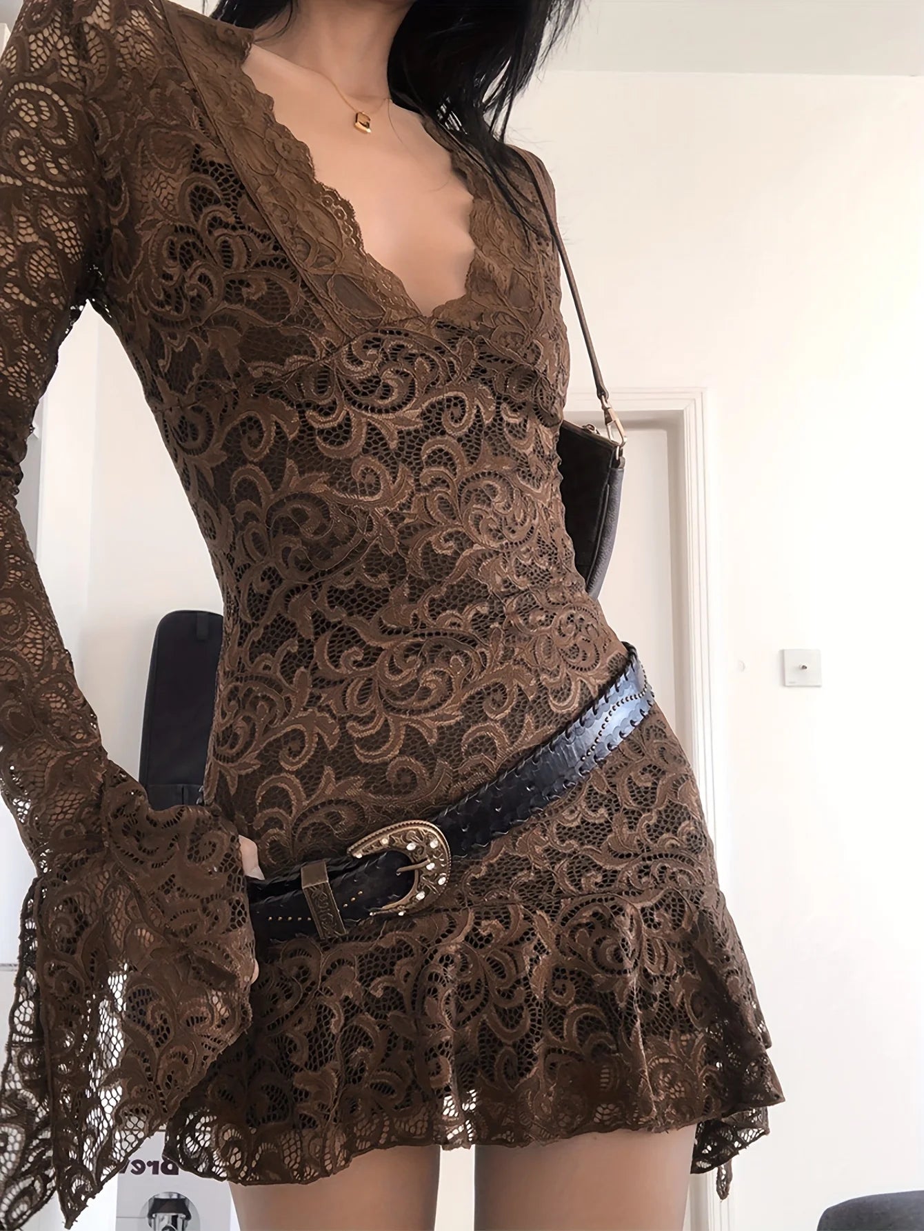 Sheer Lace Mini Dress