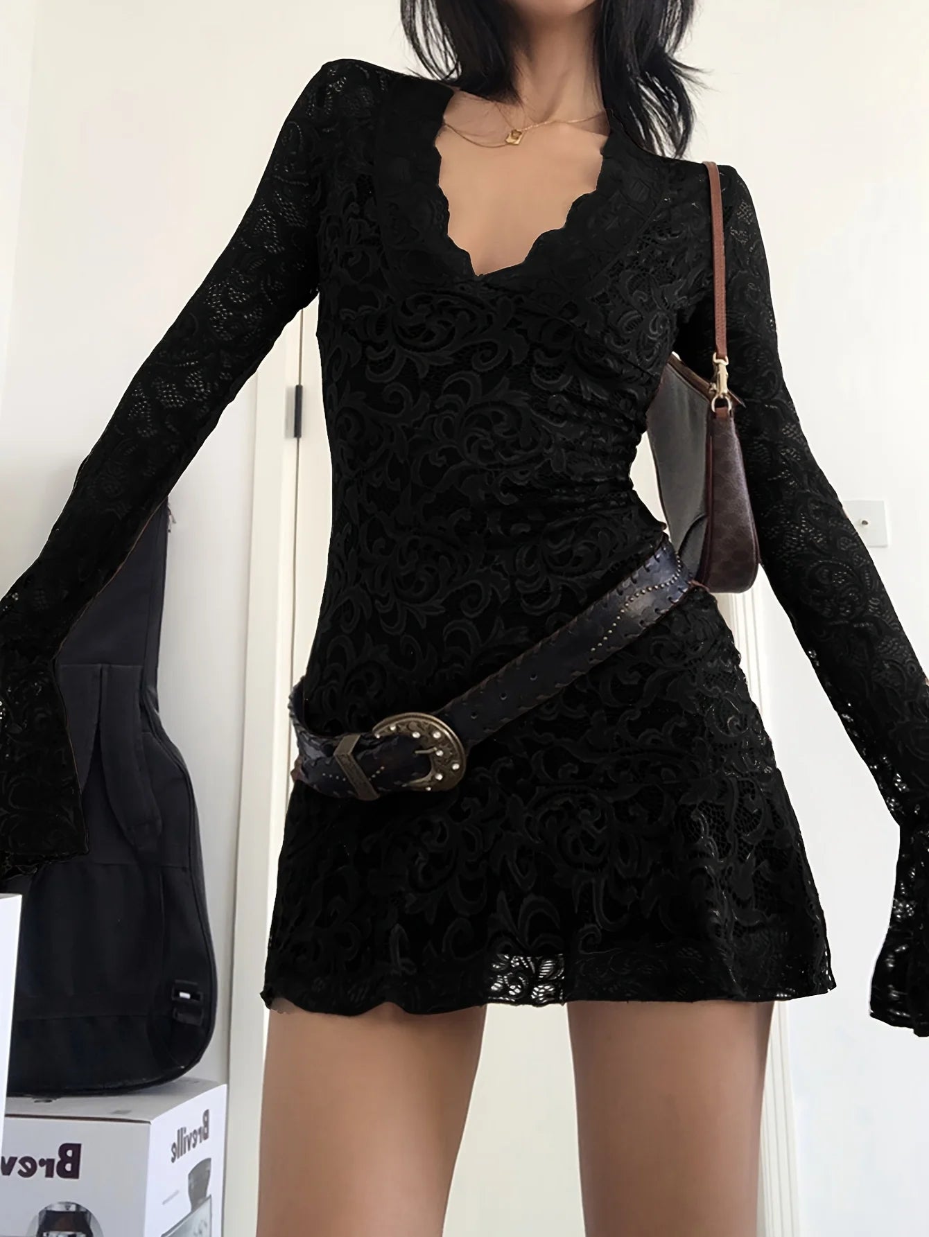 Sheer Lace Mini Dress