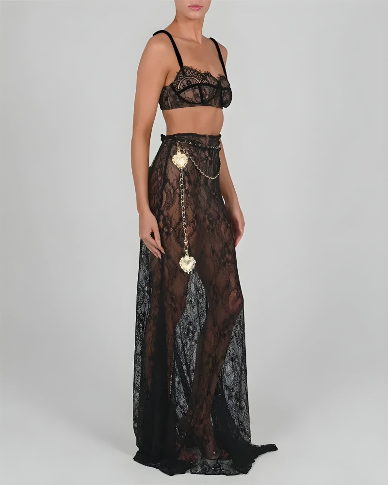 Sheer Lace Two Pieces Set